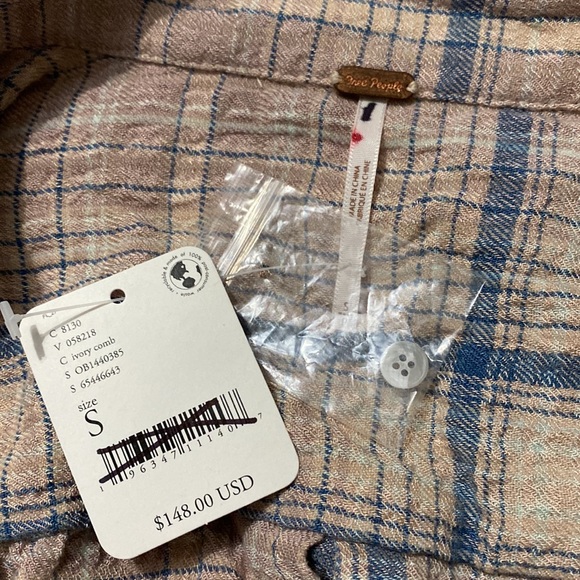 NWT Free People Elai Plaid Shirt Dress in Ivory Combo - Picture 5 of 6